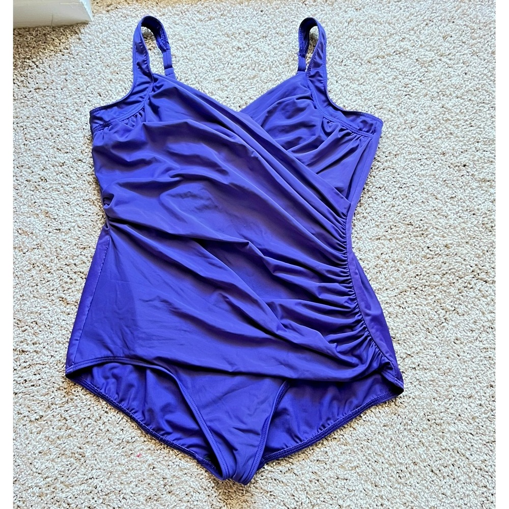 Miraclesuit Plus Size Purple One Piece Swimsuit Ruched Tummy  - No Return
